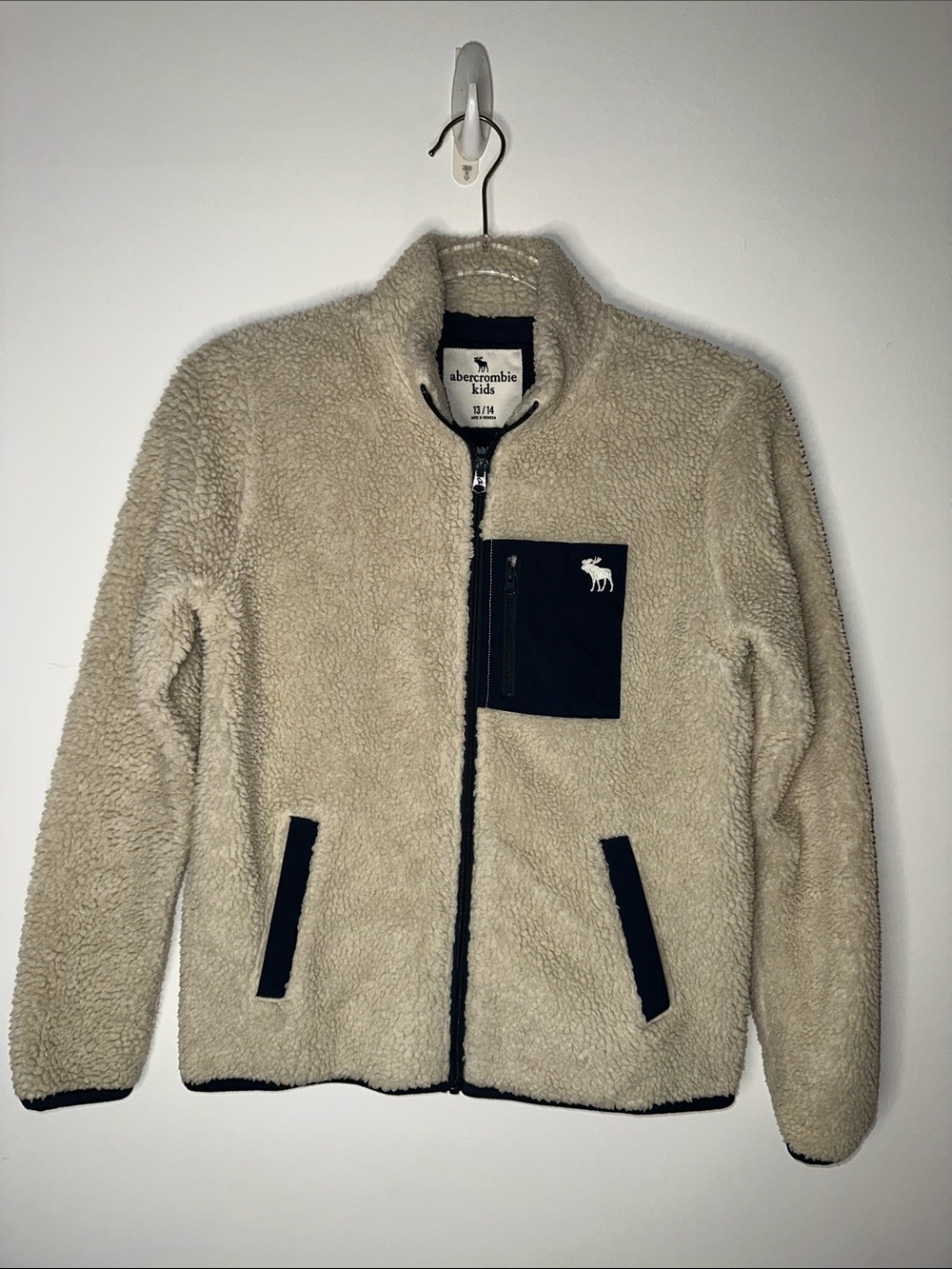 Abercrombie Kids Cozy Sherpa Fleece Zip Up Jacket Cream/Navy
